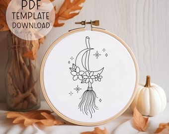 Broomstick Embroidery Pattern Download, Spooky Embroidery Halloween Embroidery Pattern Cute Halloween Embroidery Witchy Embroidery Template