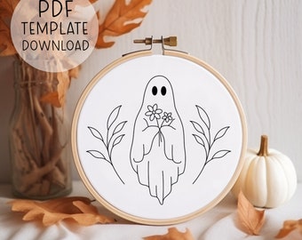 Cute Ghost Embroidery Pattern Download, Halloween Embroidery Pattern, Spooky Embroidery Art, Ghost Embroidery Designs, DIY Halloween Crafts