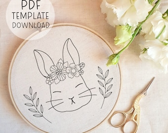 Schattig konijntje borduurpatroon Instant Download konijn borduurontwerp Schattig borduurpatroon download borduurwerk konijn handwerk kunst