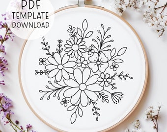 Blumen Handstickmuster, Botanische Stickerei PDF, Florale Naturstickerei, Pflanzenstickmuster, Hübsche Blumenstickerei PDF