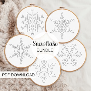 5 Snowflakes BUNDLE Embroidery Pattern Templates, Beginner Embroidery Designs, Easy Embroidery, Beginner Christmas Embroidery Winter Pattern