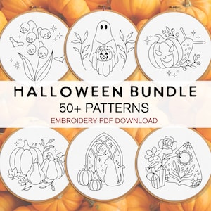 Halloween Embroidery Pattern Bundle, Spooky Hand Embroidery Patterns, Autumn Embroidery Patterns, Cute Halloween Designs Fall Embroidery