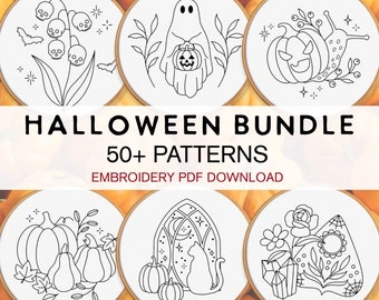 Halloween Embroidery Pattern Bundle, Spooky Hand Embroidery Patterns, Autumn Embroidery Patterns, Cute Halloween Designs Fall Embroidery