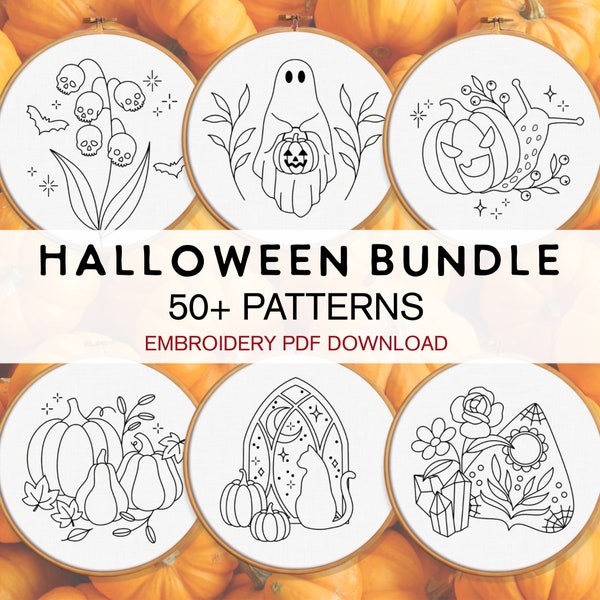 Halloween Stickmuster Bundle, gruselige Handstickmuster, Herbst Stickmuster, niedliche Halloween Designs Herbst Stickerei