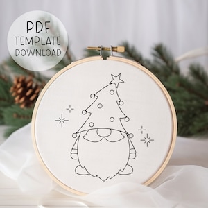 Gnome Christmas Tree Embroidery Pattern Download, Cute Christmas Embroidery Art, Winter Gnome Embroidery, Christmas Embroidery Gnome Pattern