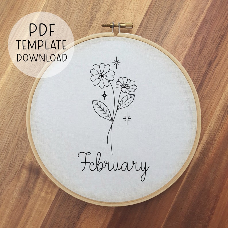 February Birth Flower Embroidery Pattern, Astrology Embroidery Pattern ...