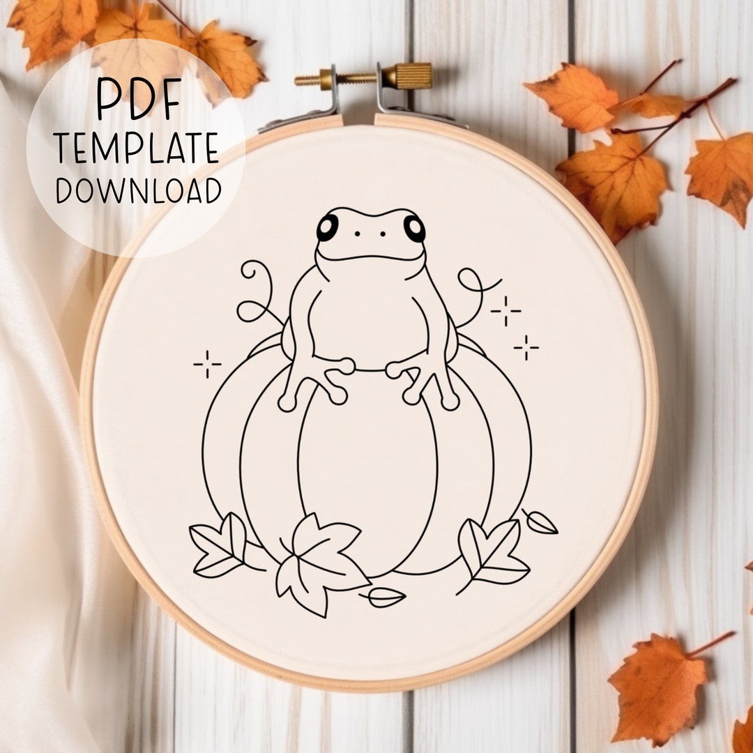 Fall Frog Embroidery Pattern, Autumn Embroidery Pattern Template, Cute ...