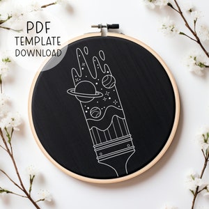 Galaxy Paint Brush Embroidery Pattern Beginner, Fun Hand Embroidery, Space Embroidery Template Stars Embroidery Art Celestial Decor Handmade