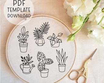 Plant Pots Embroidery Pattern Instant Download, Gift For Plant Lover, Botanical Embroidery Download, Nature Pattern, Plants Embroidery PDF