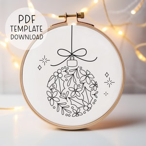 Floral Bauble Embroidery Pattern, Christmas Floral Embroidery Pattern, Embroidery Christmas Flowers, Christmas Ornament Embroidery Pattern