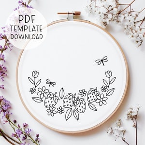 Wild Strawberries Hand Embroidery Pattern PDF, Cute Strawberry Decor DIY, Fruit Embroidery Design Strawberry Embroidery Kitchen Decor