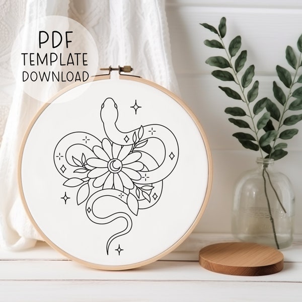 Celestial Snake Embroidery Pattern Download, Snakes Downloadable Embroidery Pattern, Spooky Needlepainting Art, Easy DIY Embroidery Designs