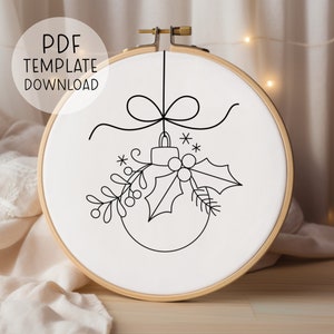 Holly Bauble Embroidery Pattern, Christmas Floral Embroidery Pattern, Embroidery Christmas Flowers, Christmas Ornament Embroidery Pattern