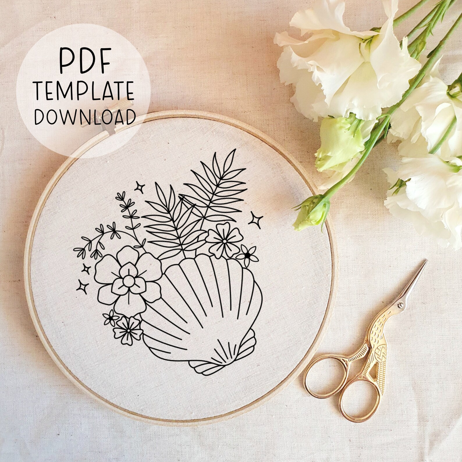 Shell Embroidery Pattern Instant Download, Gift for Beach Lover, Plants ...