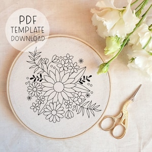 花の刺繍パターンの即時ダウンロード、植物の刺繍PDF、花の自然の刺繍、植物の刺繍デザイン、花の刺繍
