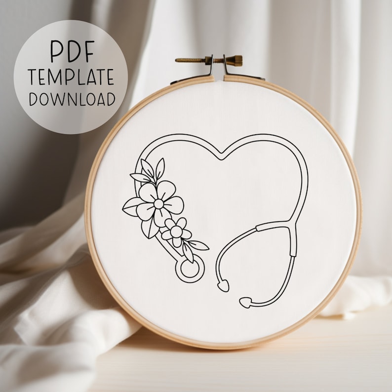Heart Stethoscope Embroidery Pattern, EMT Embroidery Paramedic Embroidery Nurse Pattern, Nursing Embroidery PDF, Medical Embroidery Pattern image 4