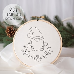 Gnome Embroidery Pattern Download, Cute Christmas Gnome Embroidery Art, Winter Embroidery, Handmade Christmas Embroidery Gnome Pattern