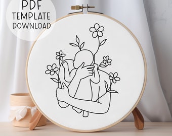 Mom Holding Baby Embroidery Pattern Download, New Mom Embroidery Hoop Pattern, Mum Embroidery Baby Birth Gift Handmade Baby Shower Gift