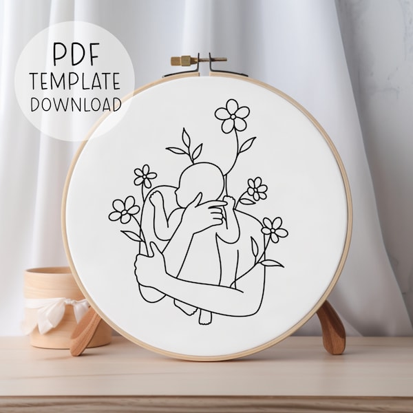 Mom Holding Baby Embroidery Pattern Download, New Mom Embroidery Hoop Pattern, Mum Embroidery Baby Birth Gift Handmade Baby Shower Gift