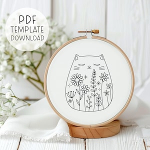 ぽっちゃり猫の刺繍パターンテンプレート、かわいい猫の手刺繍、猫好きの女性への猫好きのギフト、クレイジーな猫好きの女性のための簡単な猫の刺繍パターン