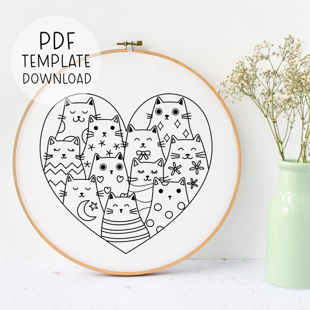 Cat Lover Embroidery Pattern, Cat Lady Embroidery Pattern, Cute Cat