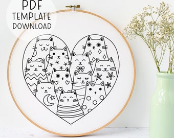Cat Lover Embroidery Pattern, Cat Lady Embroidery Pattern, Cute Cat Decor DIY, Cat Gift, Fun Cat Embroidery, Cat Needlepoint Pattern DIY