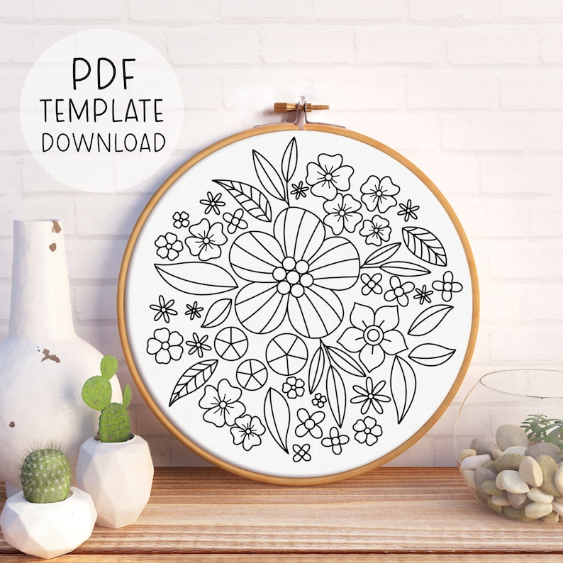 Flowers Embroidery Pattern Instant Download Botanical Etsy