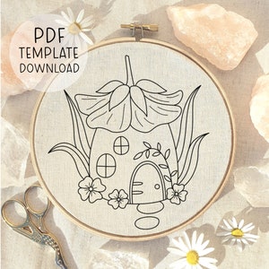 Fairy House Embroidery Design Pattern, Fairycore Needlepoint Design, Fun Fairy PDF Embroidery Download, Cute Embroidery Hoop Art For Kids