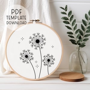 Beginner Dandelion Embroidery Pattern Instant Download, Easy Beginner Embroidery Pattern Minimalist Embroidery Nature Hand Embroidery Design