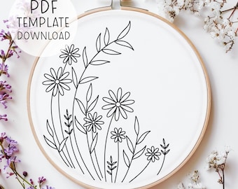 Bloemen handborduurpatroon, leuk borduurontwerp, bloemen natuurborduurwerk, botanisch borduurpatroon pdf met mooie bloemenborduurwerk