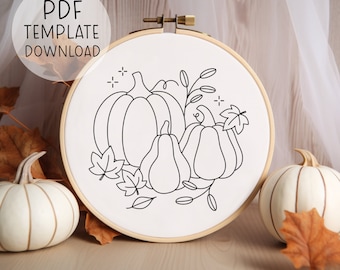 PDF-borduurpatroon pompoenen, Halloween-borduurpatroon, handborduurontwerpen voor pompoenen, gezellige knutselprojecten, knutselprojecten voor volwassenen voor de herfst