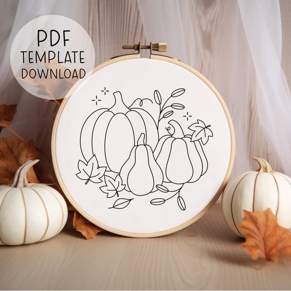 PDF-borduurpatroon Pompoenen, Halloween-patroon voor borduurwerk, Pompoen Handborduurontwerpen, Gezellige ambachten, Volwassen ambachten voor de herfst