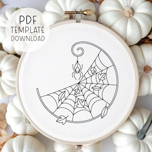 Spider And Web Embroidery Pattern, Halloween Embroidery Art, Spider Embroidery Pattern Spooky Season Art, Cute Gothic Embroidery Spiderweb