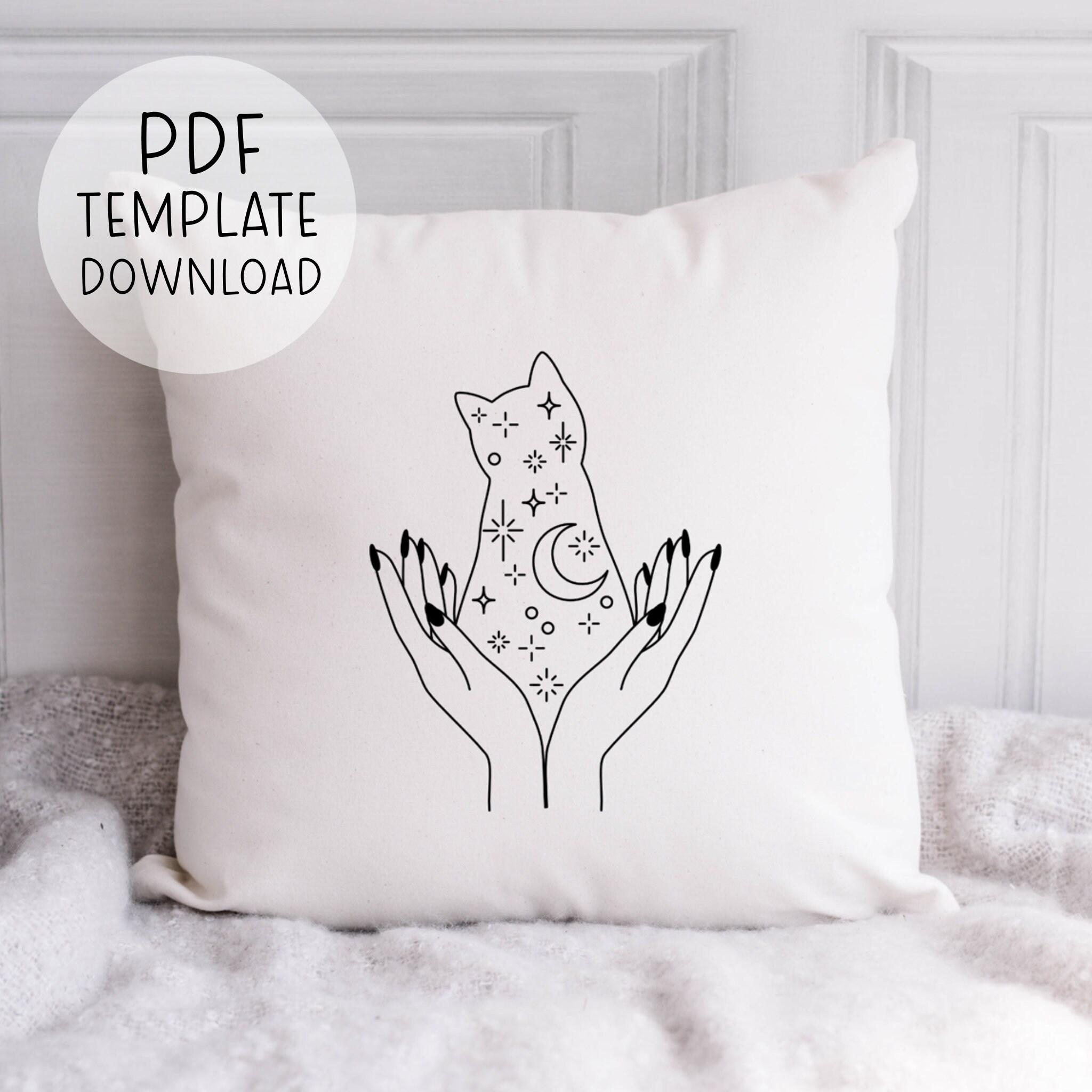 Stars and Moon Cat Embroidery Pattern Download Celestial Cat Embroidery ...
