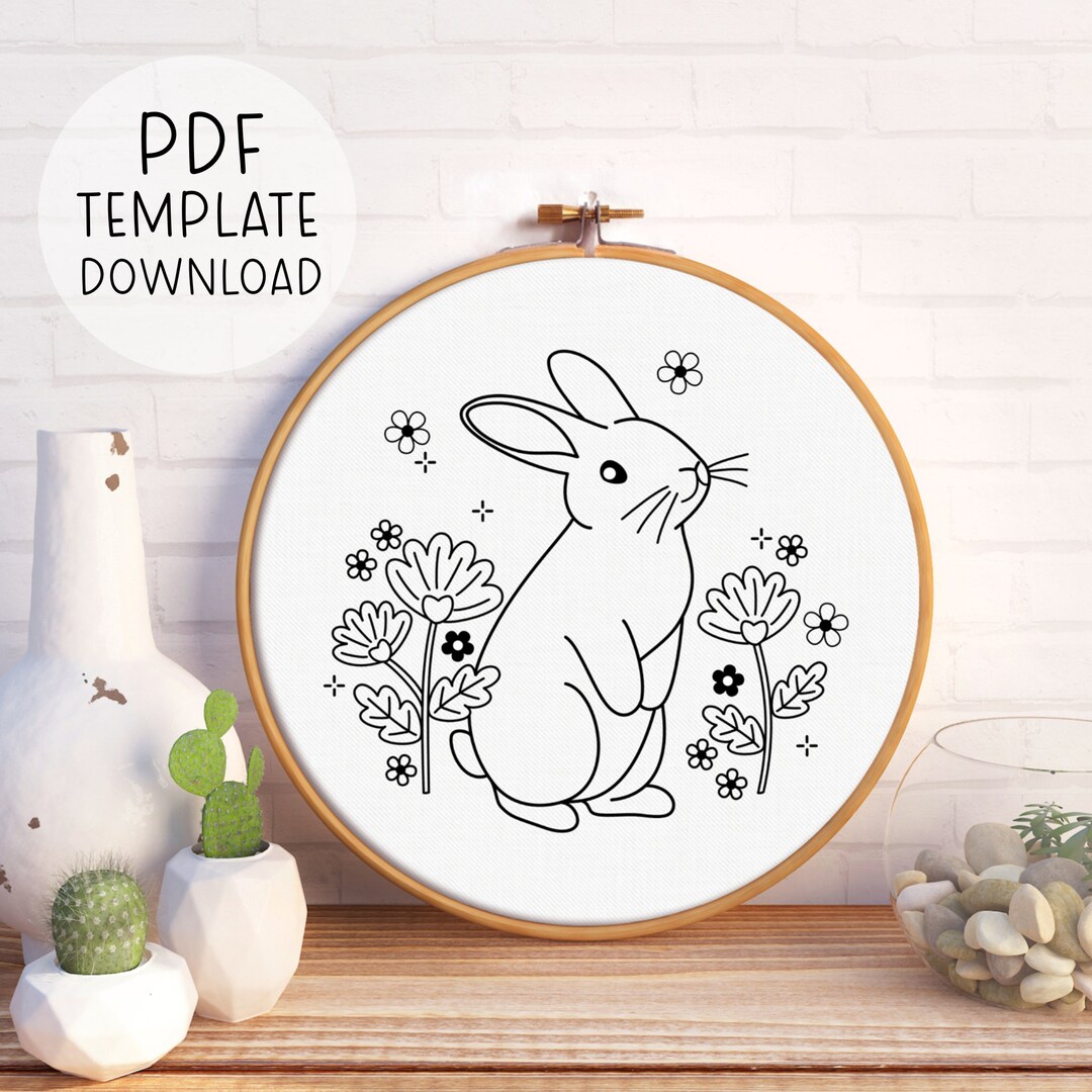 Bunny Embroidery Pattern Template Rabbit Embroidery, Cute Embroidery