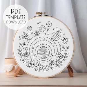 Flower Galaxy Hand Embroidery Pattern, Space Hand Embroidery, Planets Embroidery Design, Stars Embroidery, Galaxy Embroidery Download