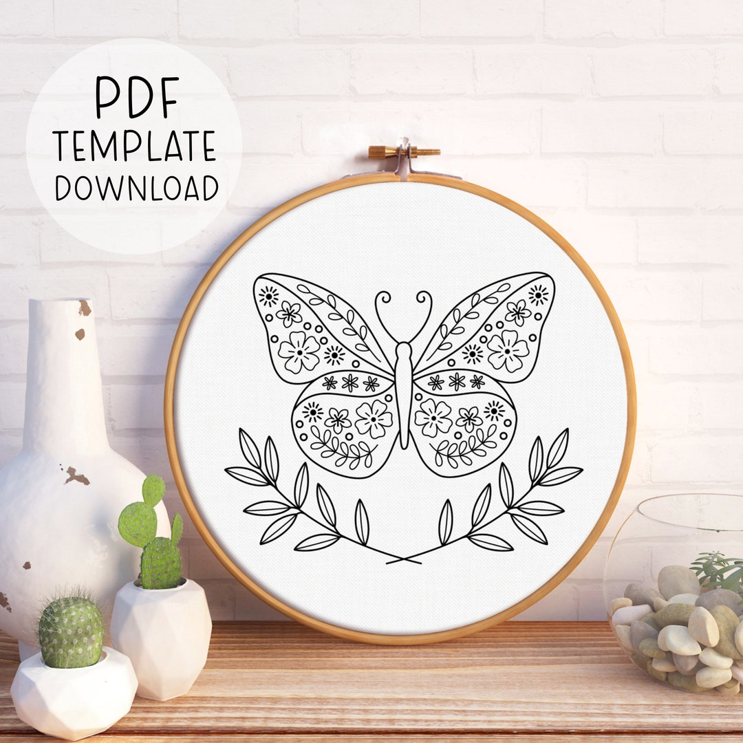 Floral Butterfly Embroidery Pattern PDF Hand Embroidery Instant ...