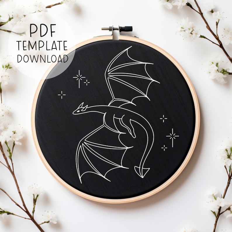 Drachen Stickmuster, Fantasy Stickmuster, Wyvern Stickmuster Fabelwesen Stickmuster, Nerd Stickdatei Niedlich Bild 4
