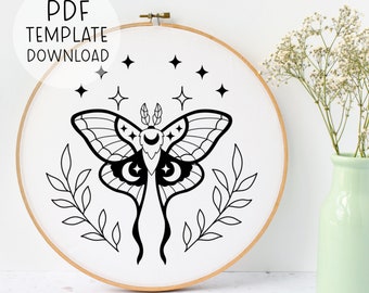 ルナモス刺繍パターン - 即時 PDF ダウンロード - ルナモス刺繍、装飾用昆虫ニードルポイント、天体手刺繍デザイン