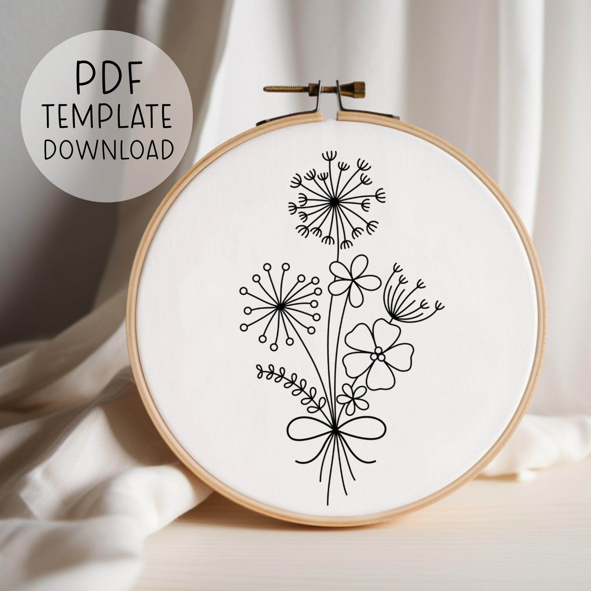 Dandelion Embroidery Pattern PDF - Wildflowers Bouquet Hand Embroidery ...