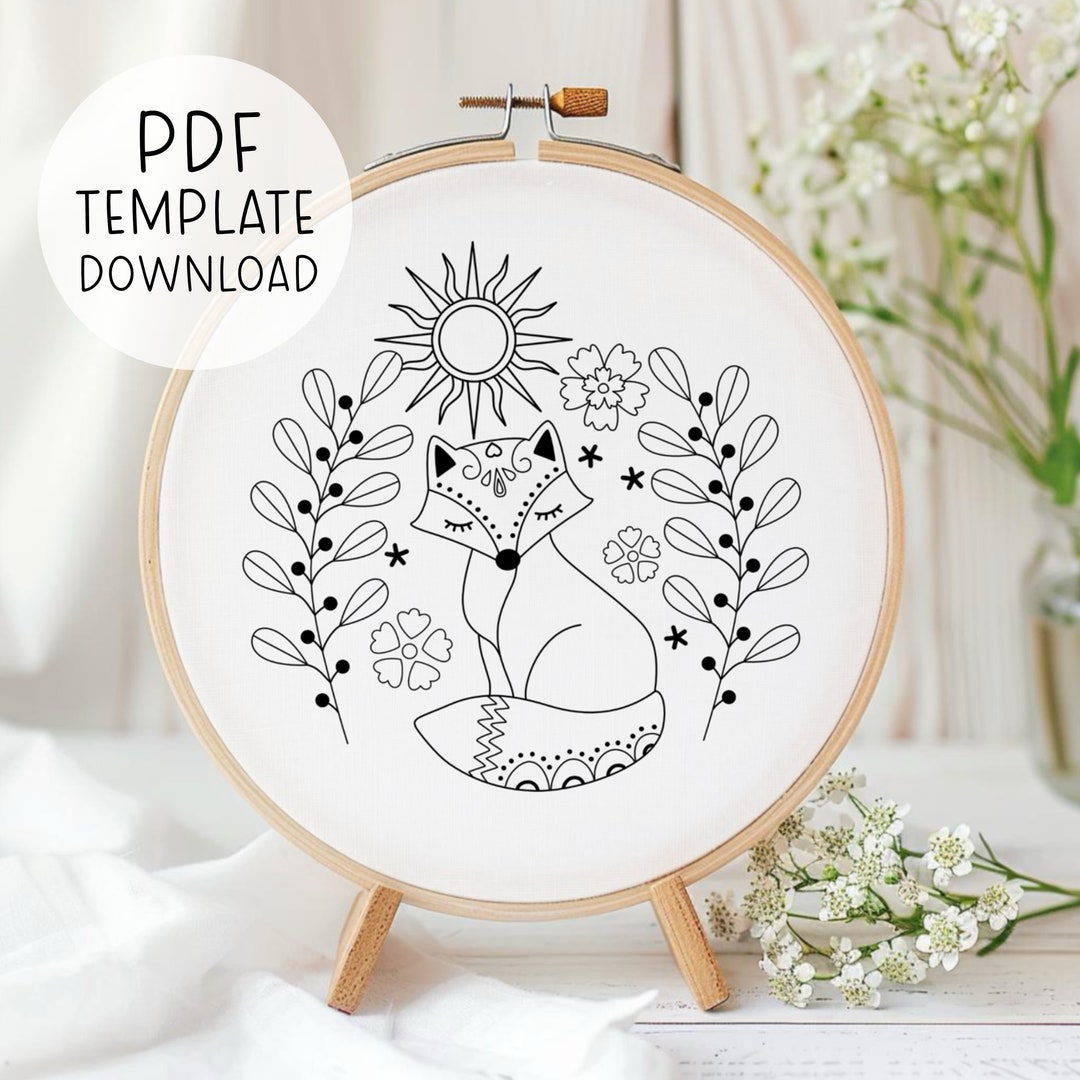 Sunshine Fox Embroidery Pattern Template - INSTANT PDF DOWNLOAD ...