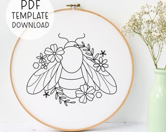 Motif de broderie bourdon : motif de broderie abeille printemps