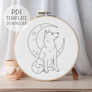 Wolf Moon Embroidery Pattern Instant Download, Wolves Embroidery Design, Aesthetic Embroidery Patterns, Wolf Lover, Celestial Embroidery Art