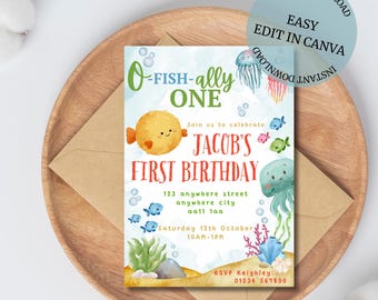 O-FISH-ALLY ONE Birthday Invitation | Under the Sea First Birthday | Editable Digital Invite | Instant Download