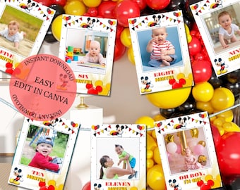 Mickey Mouse Milestone Banner: First Birthday Photo Display (Digital Download)