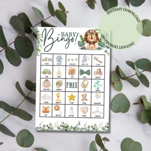 Safari Löwe Baby Bingo Spiel | Jungle Theme Baby Shower Spiel | Druckbare Sofort-Download | Niedliche Babyparty-Aktivität | Sofortiger Zugriff