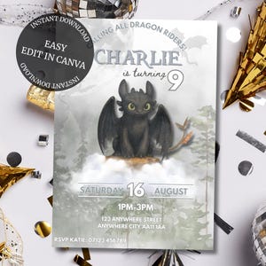 Epische Drachenzähmen Einladung Vorlage Geburtstag | Bearbeitbare Canva Sofortiger Download | Digitaler Download | Bearbeitbar Einladen