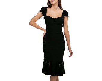 Pin Up Doll Flirty Wiggle Dress, On or Off The Shoulder, Has Stretch to Walk Easier, Fitted Black Dress, Tight Black Dress, Black Dresses