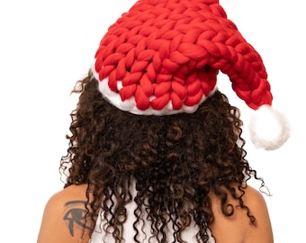 Knitted Santa Hat, Hand Knitted Chunky Christmas Hat, Unique Christmas Hat, Festive Christmas Party Hat, Christmas Hat, Santa Costume Hat