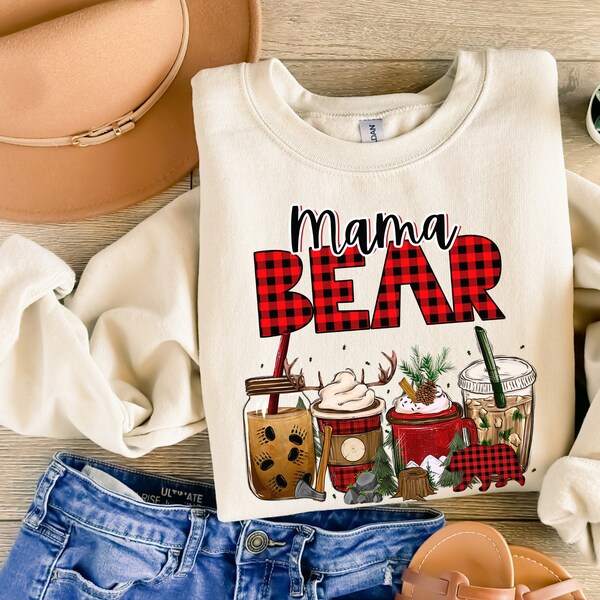 Mama Bear Plaid Crewneck, Lumberjack Design, Woodsy Latte Crewneck, Coffee Sweatshirt, Mama Bear Sweatshirt, Gildan 18000 Crewneck